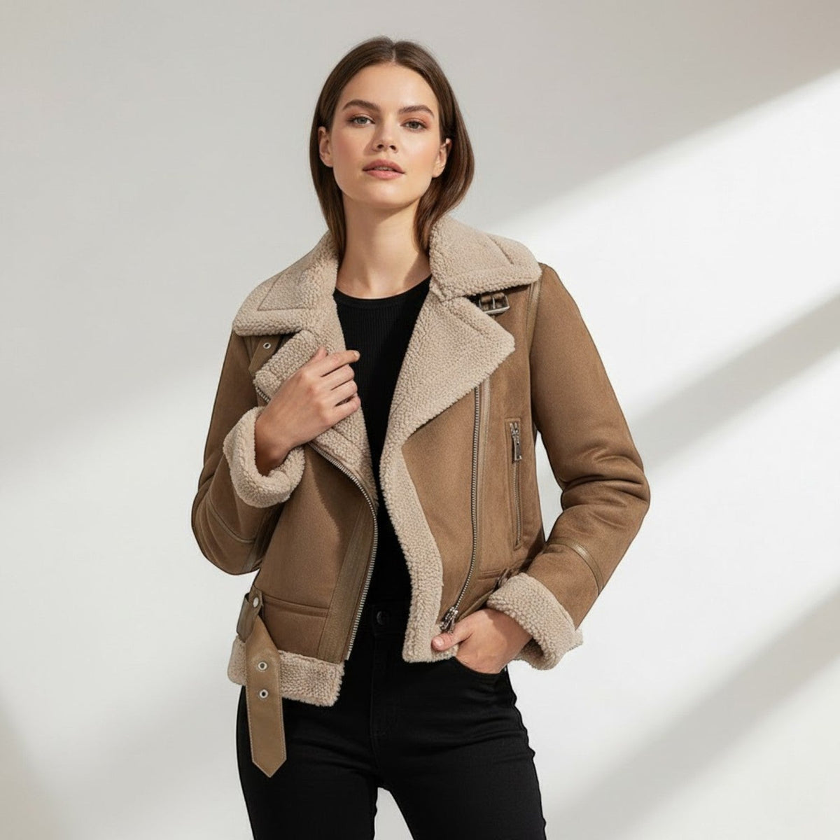 Damen Wildlederjacke mit Fellkragen