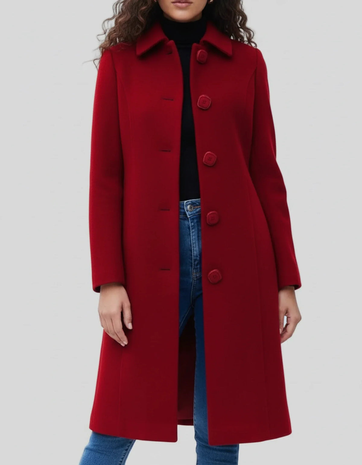 Damen langer Wintermantel mit Knopfleiste