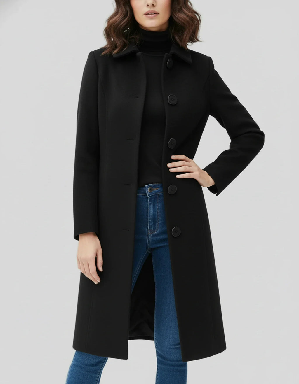Damen langer Wintermantel mit Knopfleiste