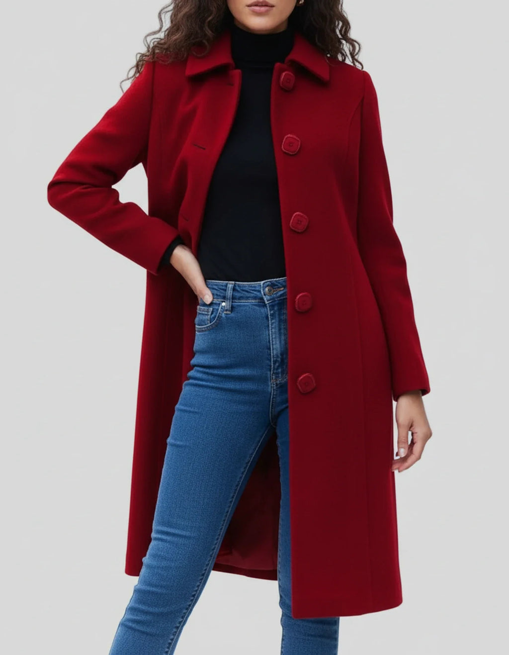 Damen langer Wintermantel mit Knopfleiste