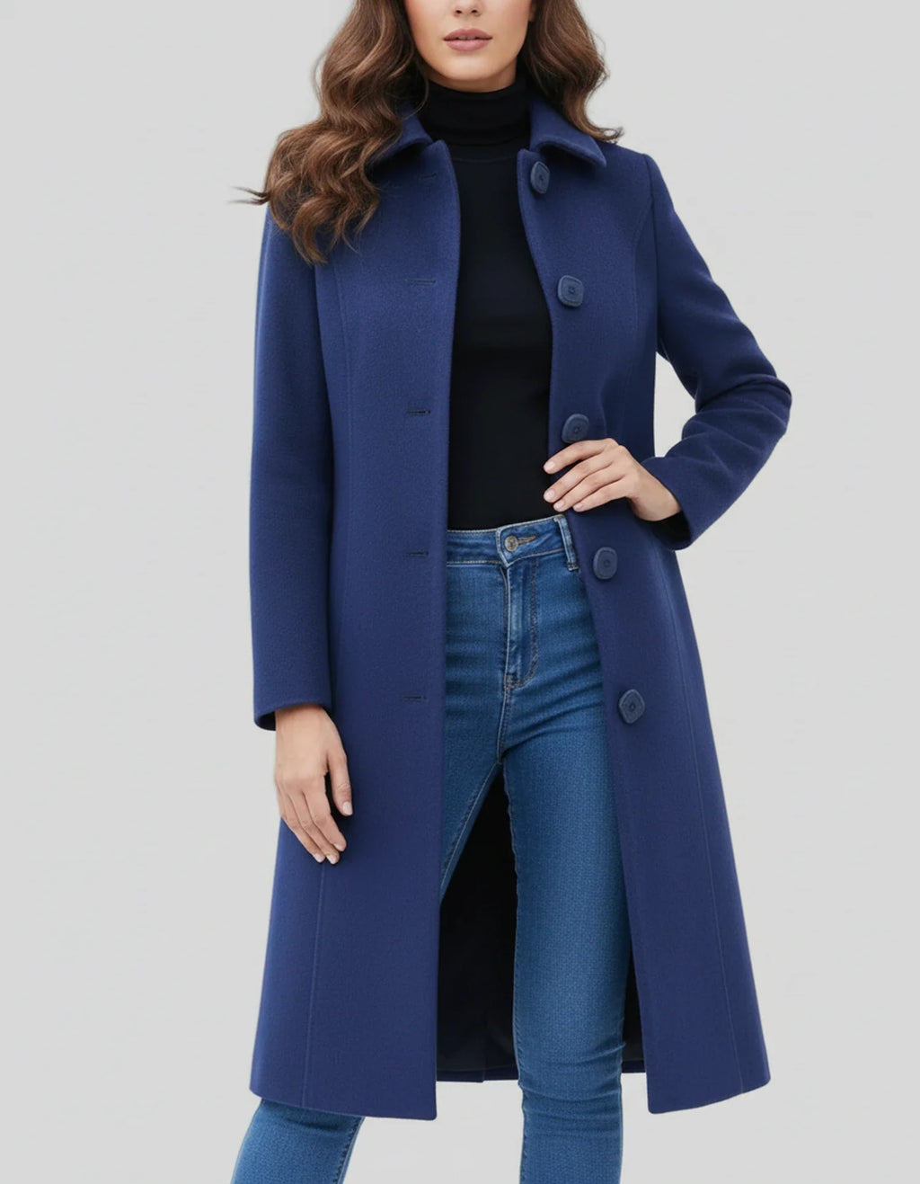 Damen langer Wintermantel mit Knopfleiste