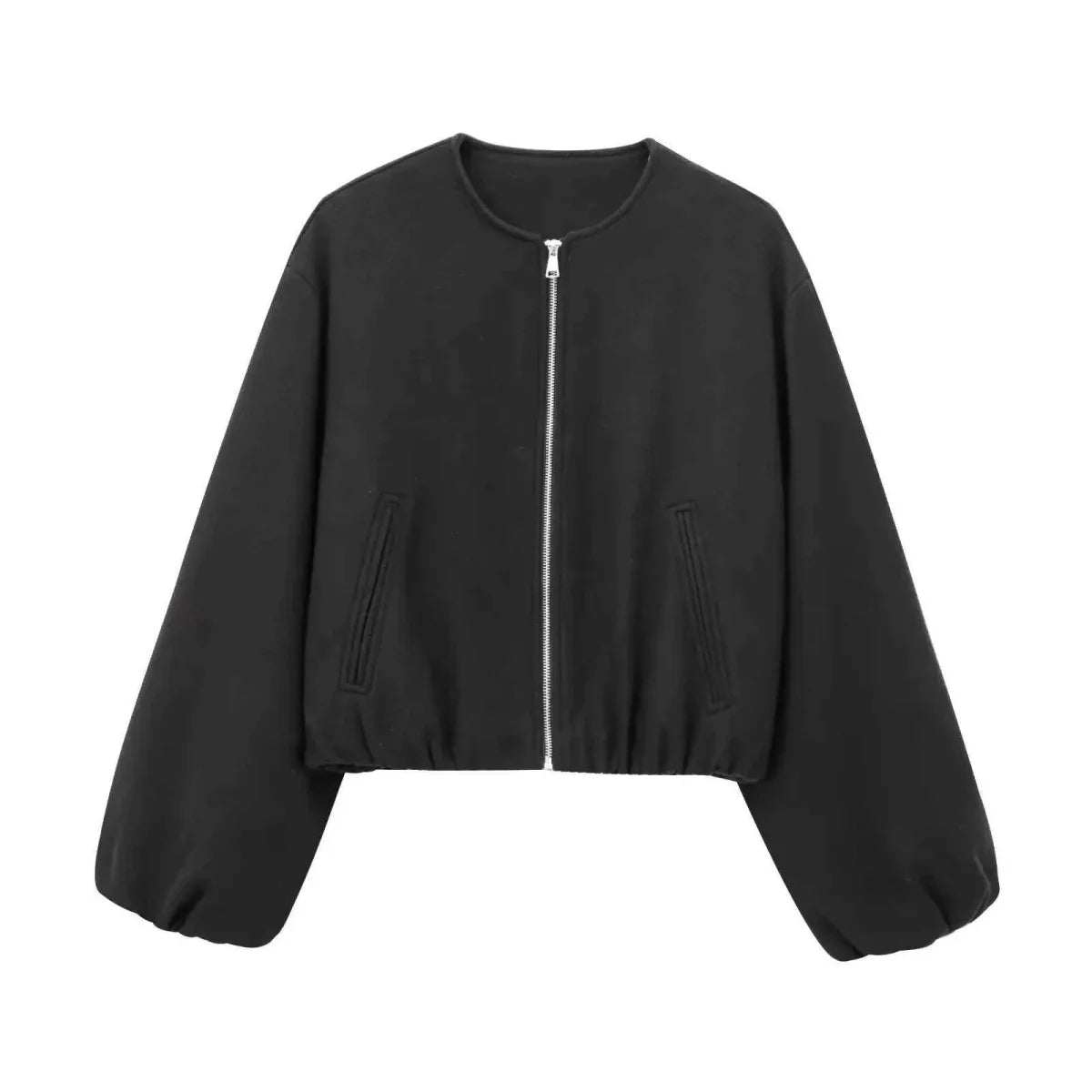 Damen leichte Bomberjacke mit Rundkragen und elastischem Saum