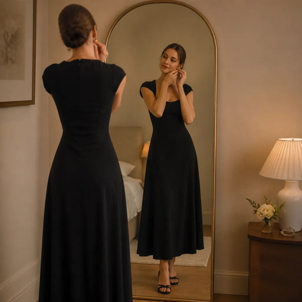 Damen Midikleid mit eckigem Ausschnitt