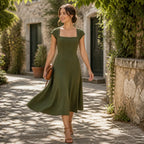 Damen Midikleid mit eckigem Ausschnitt