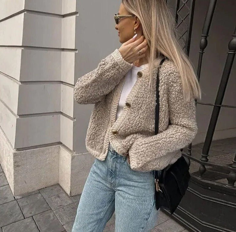Damen Teddy Weste mit Knöpfen warm und kuschelig