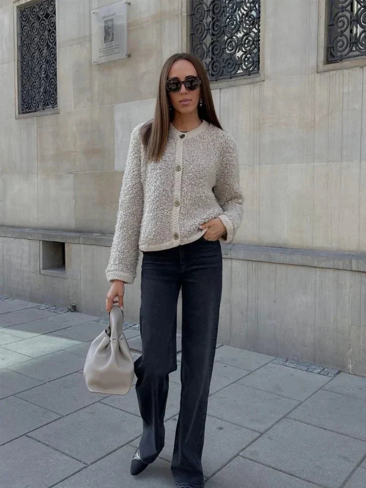 Damen Teddy Weste mit Knöpfen warm und kuschelig