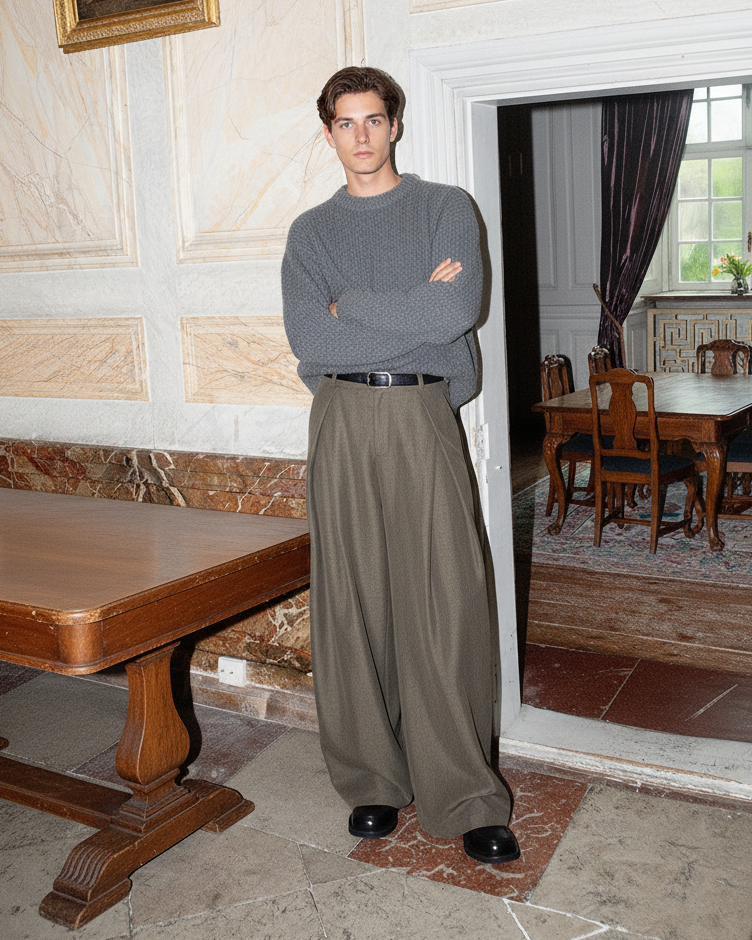 Damen weite Bundfaltenhose mit Gürtel