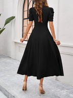 Strukturierte Puff Kurzarm Raffungen Midikleid A Linie Tailliert Casual Chic