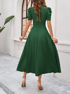 Strukturierte Puff Kurzarm Raffungen Midikleid A Linie Tailliert Casual Chic