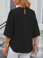 Leichte Fließende Unifarbene Rundhals Dreiviertelarm Chiffon Bluse