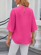 Leichte Fließende Unifarbene Rundhals Dreiviertelarm Chiffon Bluse