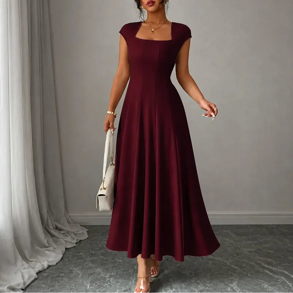 Damen Midikleid mit eckigem Ausschnitt