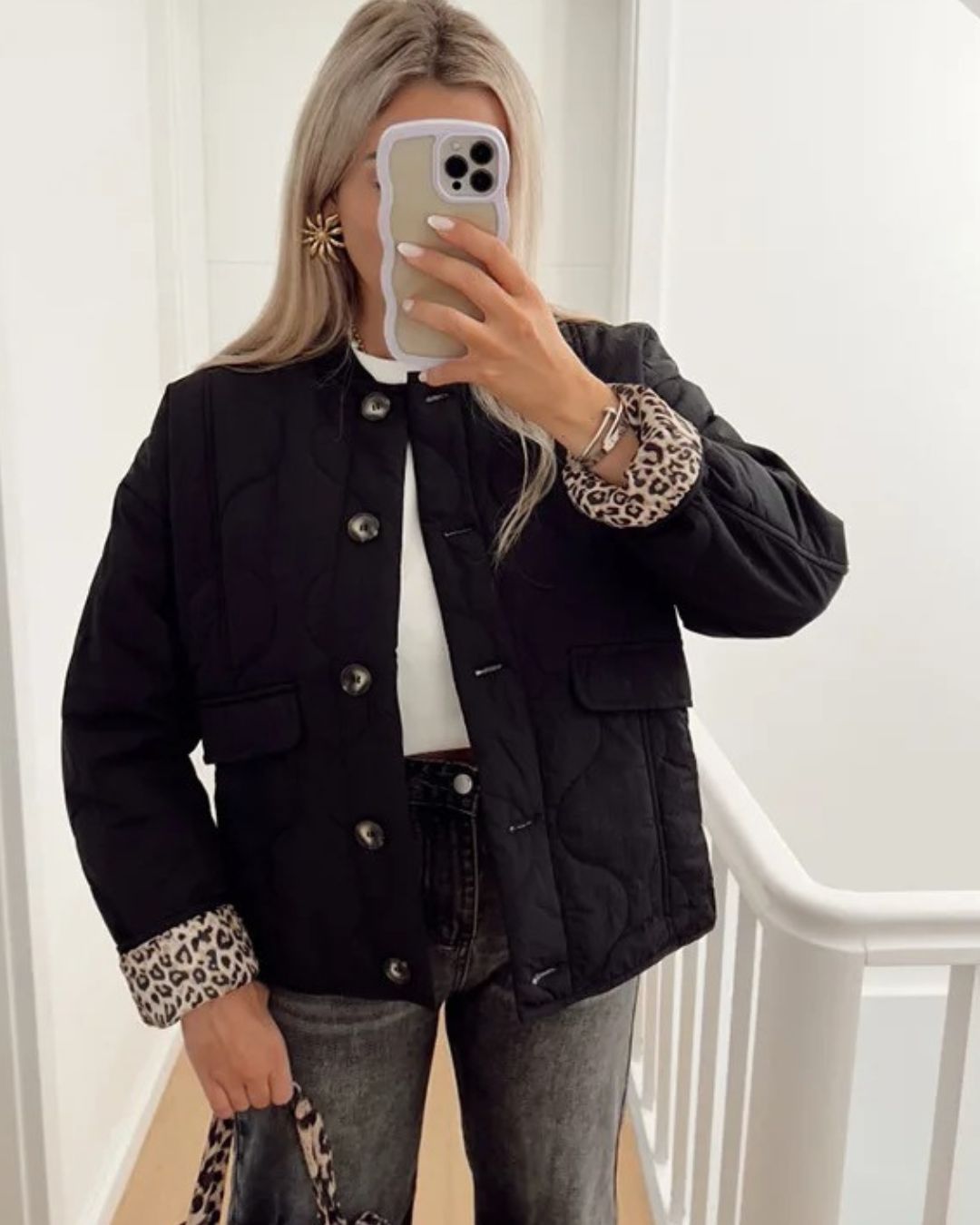 Damen elegante Jacke mit Leoparden Futter