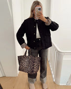 Damen elegante Jacke mit Leoparden Futter