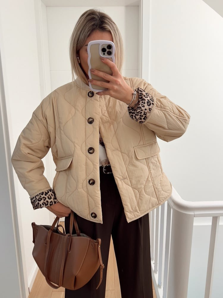 Damen elegante Jacke mit Leoparden Futter