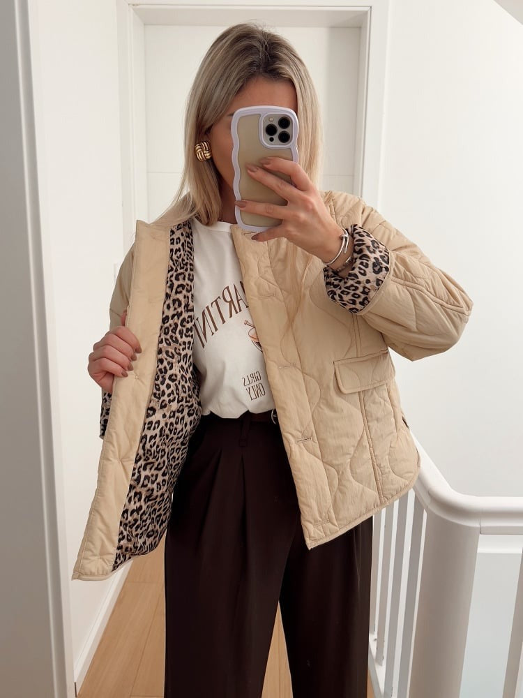 Damen elegante Jacke mit Leoparden Futter