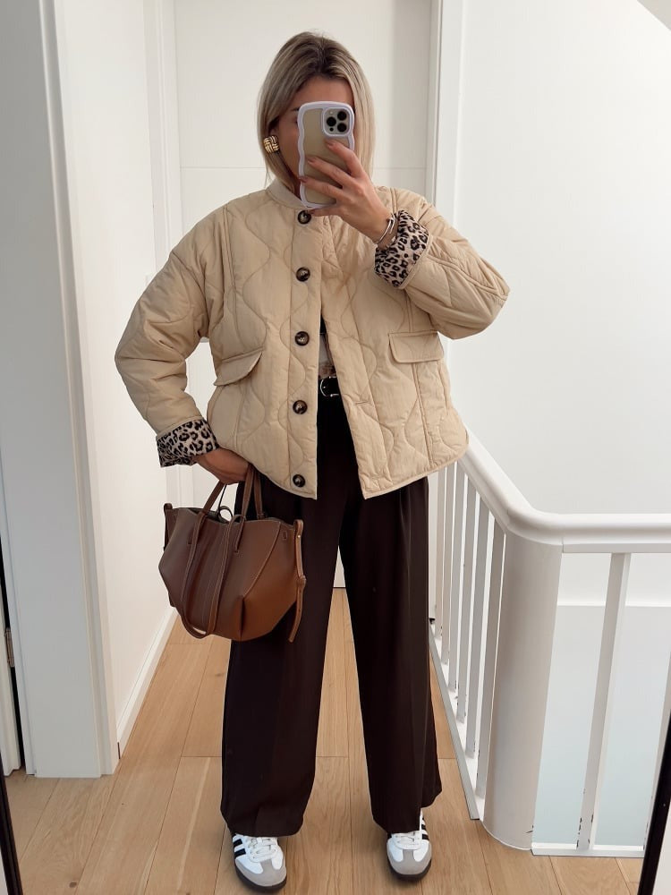 Damen elegante Jacke mit Leoparden Futter