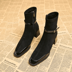 Damen Stiefel mit eckiger Zehenpartie und Schnalle