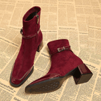 Damen Stiefel mit eckiger Zehenpartie und Schnalle