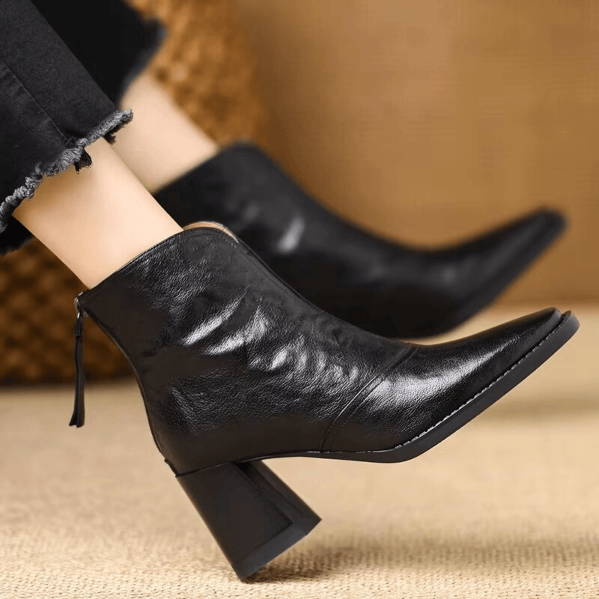 Damen Stiefeletten mit Blockabsatz und Reissverschluss