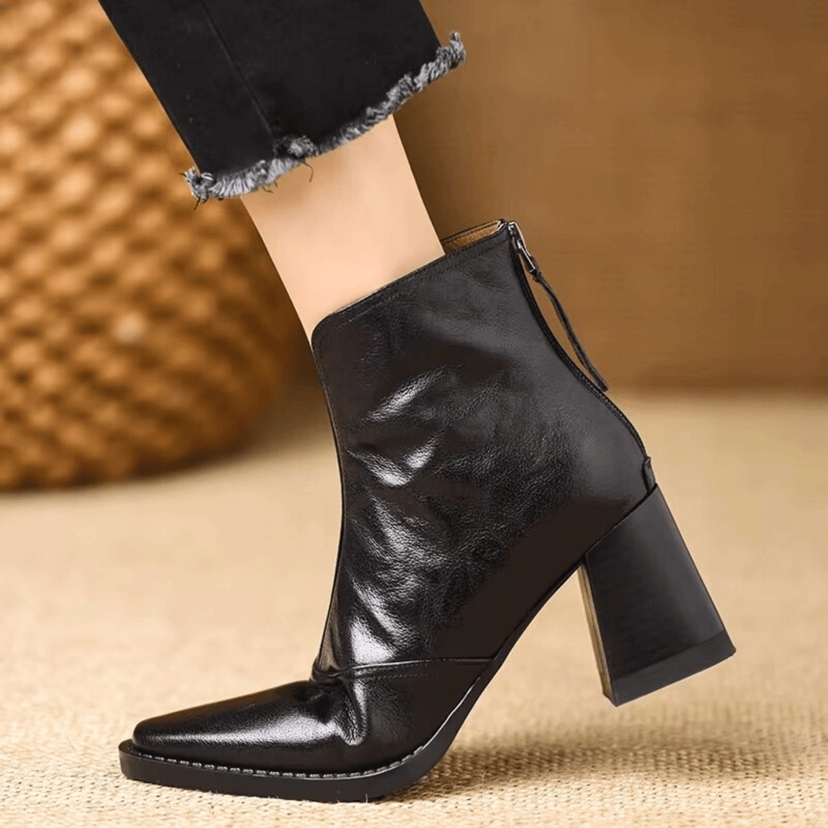 Damen Stiefeletten mit Blockabsatz und Reissverschluss