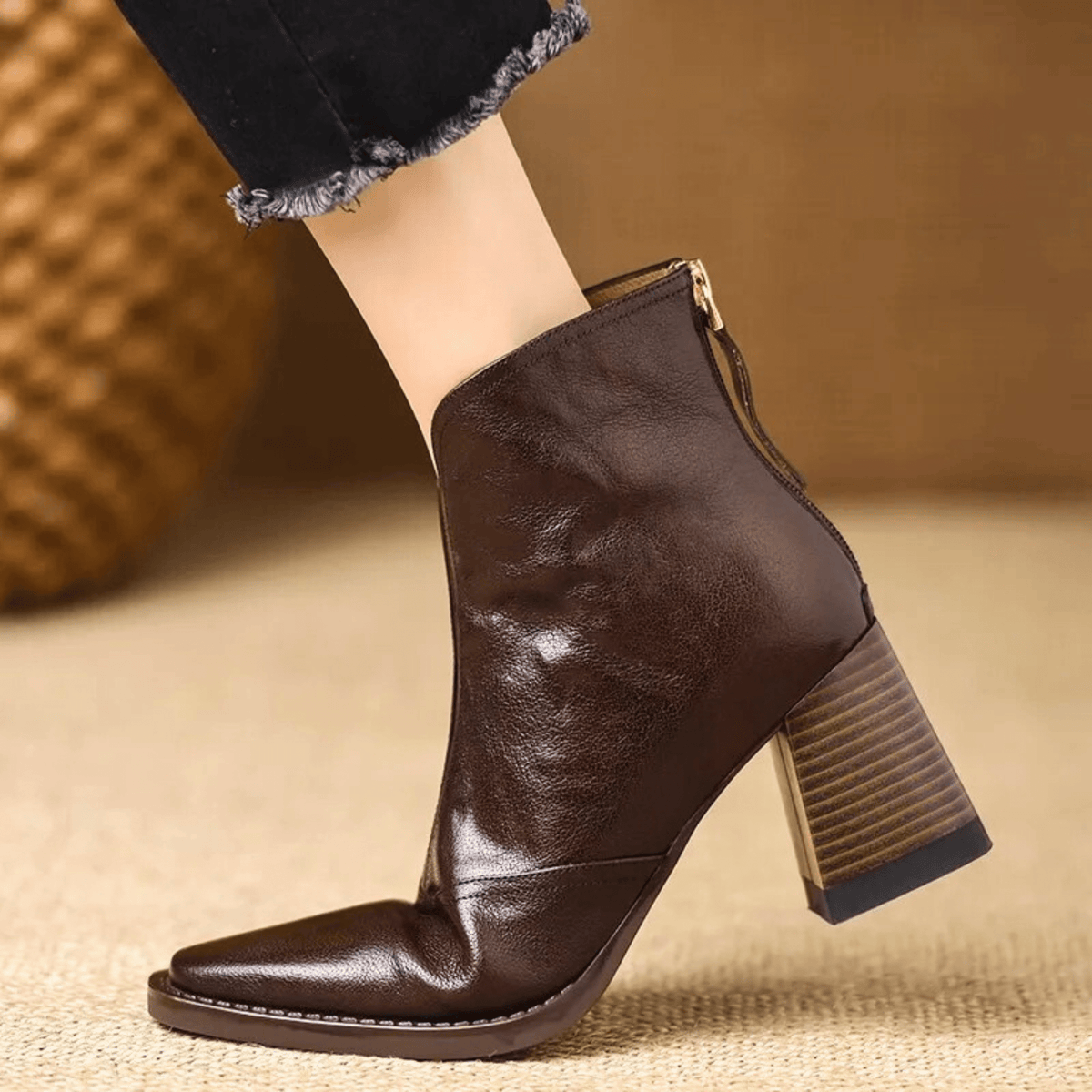 Damen Stiefeletten mit Blockabsatz und Reissverschluss