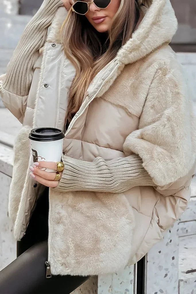 Damen Winter Daunenjacke mit Pelzkragen und Kapuze