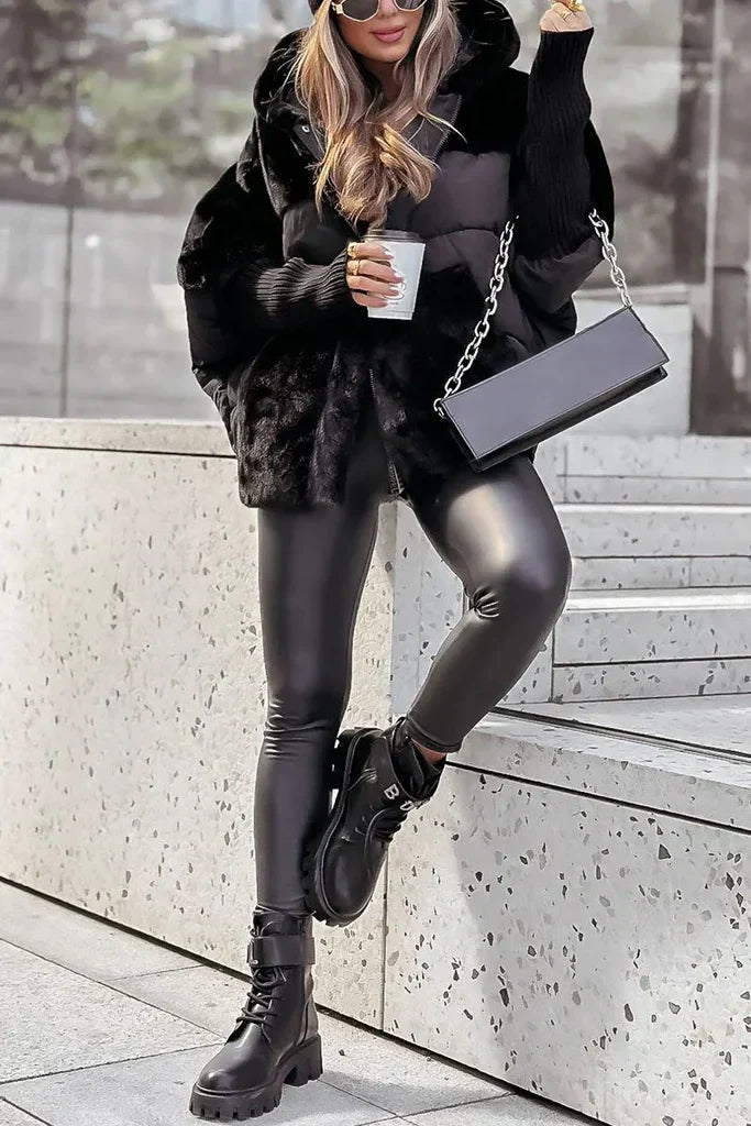 Damen Winter Daunenjacke mit Pelzkragen und Kapuze