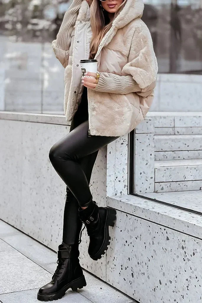Damen Winter Daunenjacke mit Pelzkragen und Kapuze