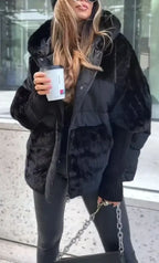 Damen Winter Daunenjacke mit Pelzkragen und Kapuze