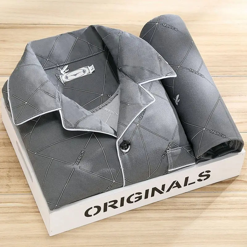 Herren Pyjama Set mit Hemd und Knopfleiste