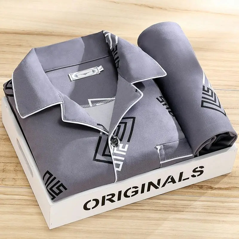 Herren Pyjama Set mit Hemd und Knopfleiste