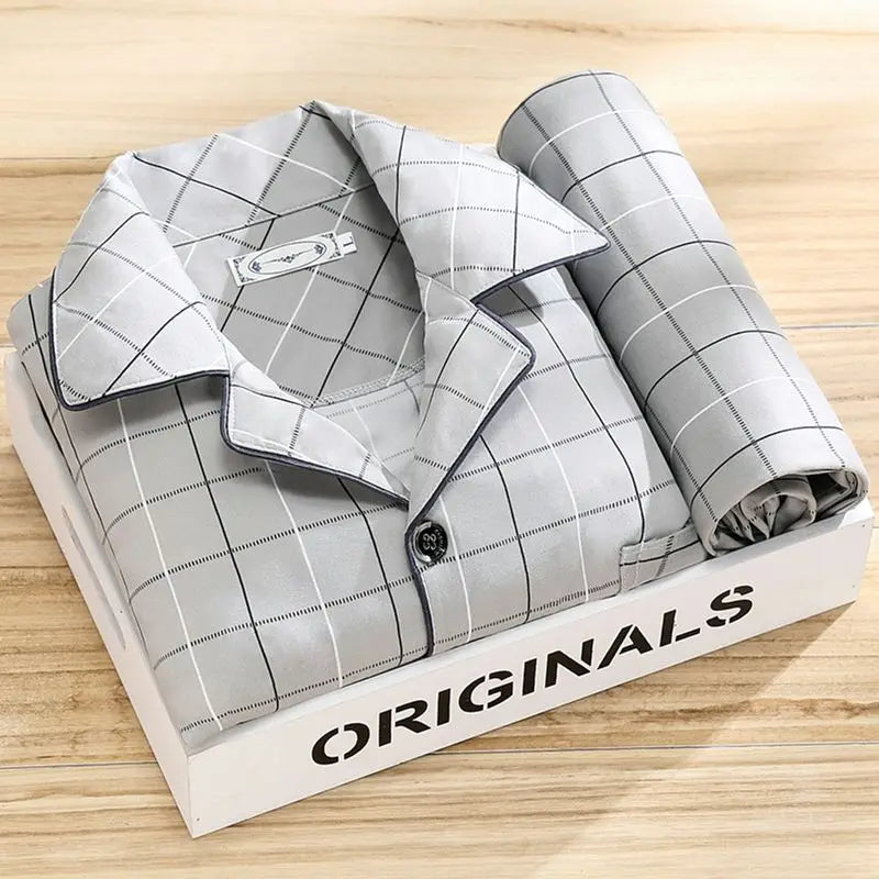 Herren Pyjama Set mit Hemd und Knopfleiste